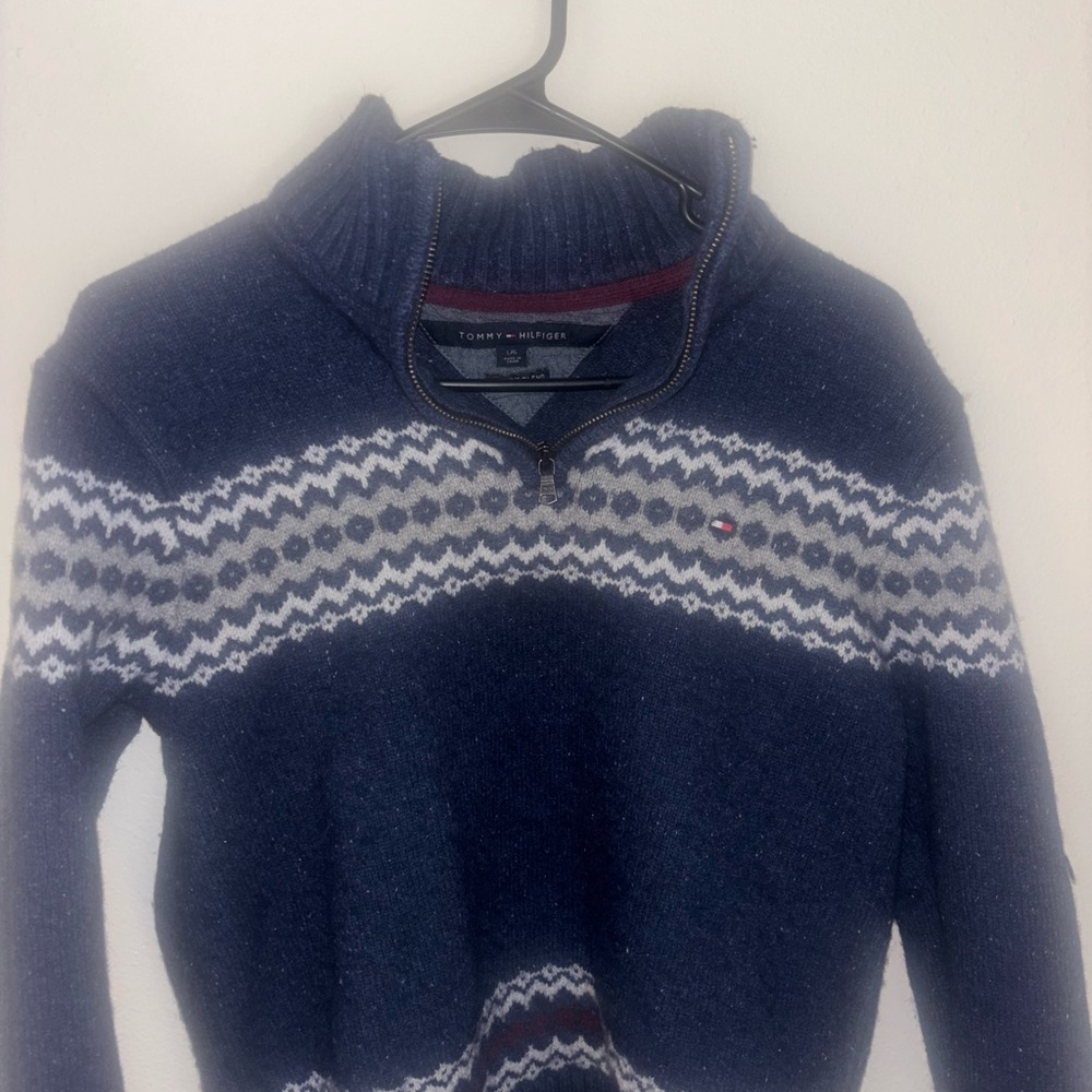 Tommy Hilfiger Blue and White Zip Up Sweater